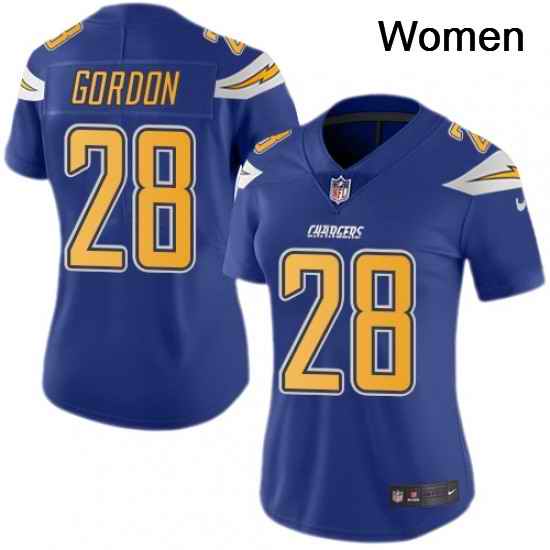 Womens Nike Los Angeles Chargers 28 Melvin Gordon Limited Electric Blue Rush Vapor Untouchable NFL Jersey